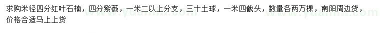 求購米徑4分紅葉石楠、紫薇