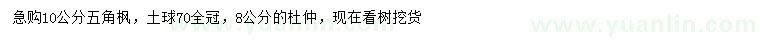 求購10公分五角楓、8公分杜仲