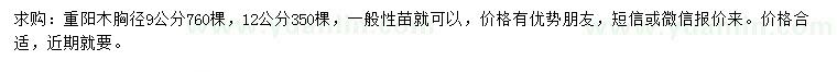 求購胸徑9、12公分重陽木