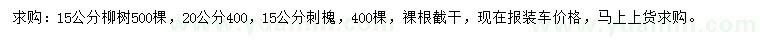 求購15、20公分柳樹、15公分刺槐