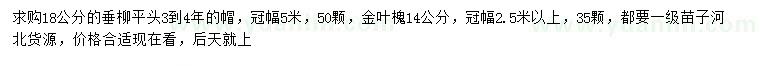 求購(gòu)18公分垂柳、14公分金葉槐