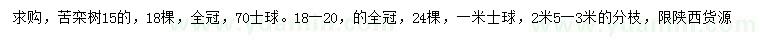 求購15、18-20公分欒樹