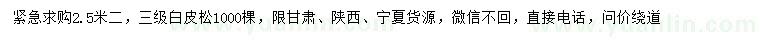 求購2.5米白皮松