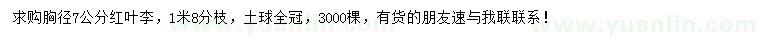 求購胸徑7公分紅葉李