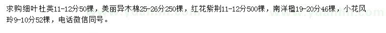 求購細葉杜英、美麗異木棉、紅花紫荊等