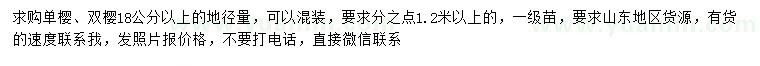 求購地徑18公分以上單櫻、雙櫻