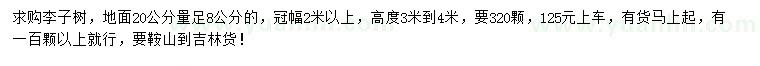 求購(gòu)地面20量足8公分李子樹