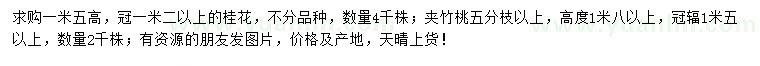 求購(gòu)高度1.5米以上桂花、高度1.8米以上夾竹桃