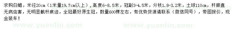 求購米徑20公分白蠟