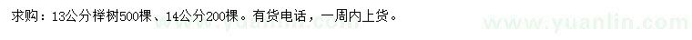 求購13、14公分櫸樹