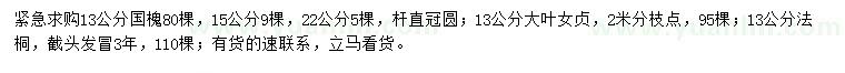 求購國槐、大葉女貞、法桐