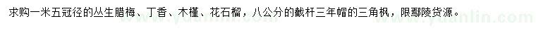 求購(gòu)叢生臘梅、丁香、木槿等