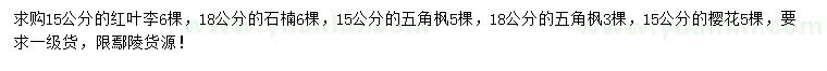 求購(gòu)紅葉李、石楠、五角楓等