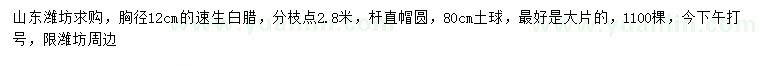 求購胸徑12公分速生白臘