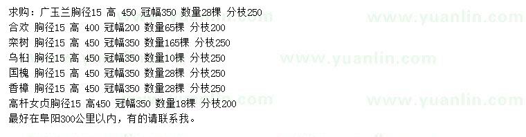 求購廣玉蘭、合歡、欒樹等