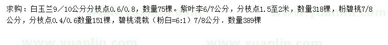 求購白玉蘭、紫葉李、粉碧桃