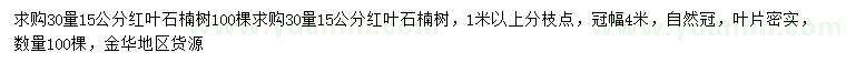 求購30量15公分紅葉石楠樹