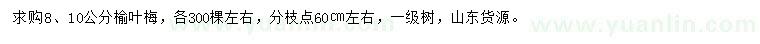 求購(gòu)8、10公分榆葉梅