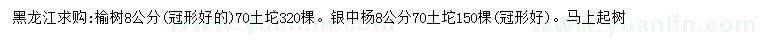 求購8公分榆樹、銀中楊