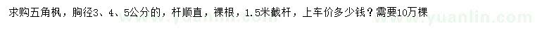 求購(gòu)胸徑3、4、5公分五角楓