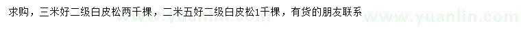 求購2.5、3米白皮松