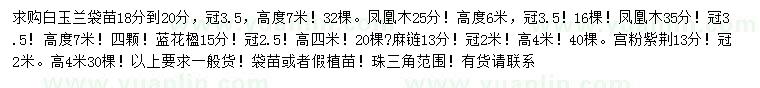 求購白玉蘭、鳳凰木、藍花楹等