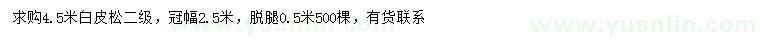求購4.5米白皮松