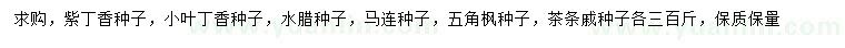 求購紫丁香種子、小葉丁香種子、水臘種子等