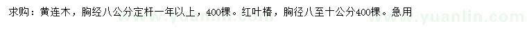 求購(gòu)胸徑8公分黃連木、8-10公分紅葉椿
