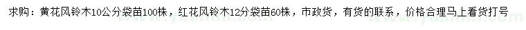 求購10公分黃花風(fēng)鈴木、12公分紅花風(fēng)鈴木
