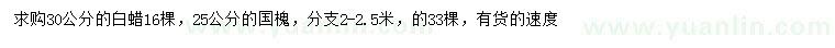 求購30公分白蠟、25公分國槐