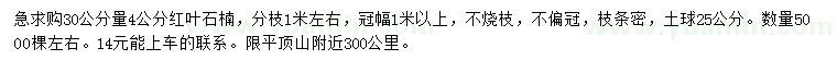 求購(gòu)30公分量4公分紅葉石楠