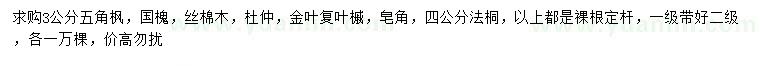 求購五角楓、國槐、絲棉木等