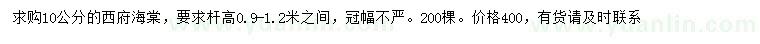 求購10公分西府海棠