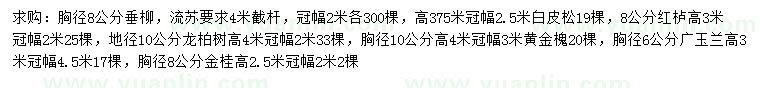 求購垂柳、白皮松、紅櫨等