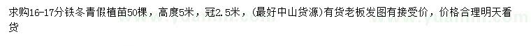 求購16-17公分鐵冬青