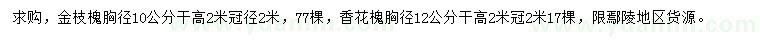 求購胸徑10公分金枝槐、12公分香花槐