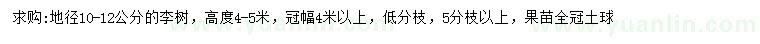 求購(gòu)地徑10-12公分李樹