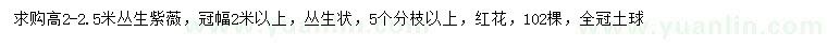 求購(gòu)高2-2.5米叢生紫薇