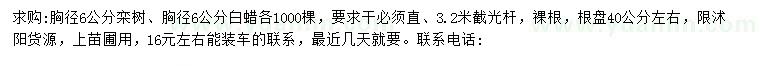 求購胸徑6公分欒樹、白蠟
