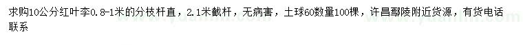 求購(gòu)10公分紅葉李
