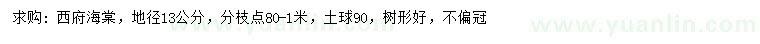 求購地徑13公分西府海棠