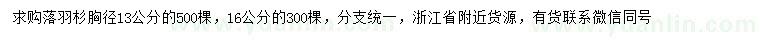 求購胸徑13、16公分落羽杉