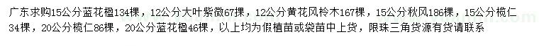 求購藍(lán)花楹、大葉紫薇、黃花風(fēng)柃木等