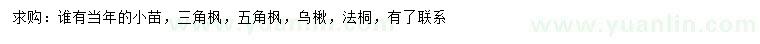 求購(gòu)三角楓、五角楓、烏楸等