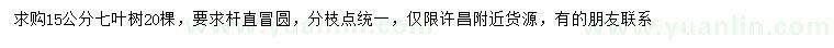 求購15公分七葉樹