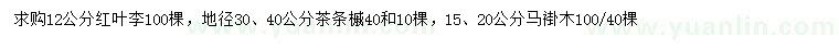 求購紅葉李、茶條槭、馬褂木