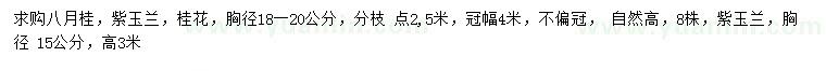 求購八月桂、紫玉蘭、桂花等