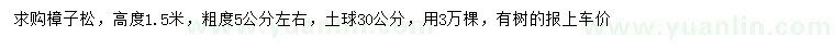 求購5公分左右樟子松