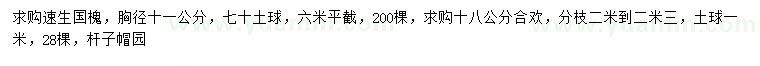 求購胸徑11公分速生國槐、18公分合歡
